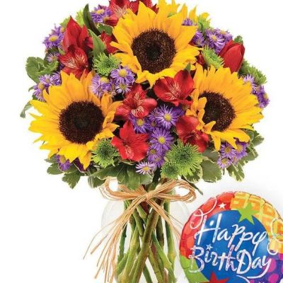 Celebrate a birthday with a flower bouquet inspired by the essence of Europe, paired with a Happy Birthday balloon. They'll love the colors and festive flowers! You'll love their happy smile!
<ul>
 	<li>Our florists hand-design each arrangement, so colors, varieties and containers may vary due to local availability</li>
</ul>