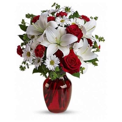 <div class="m-pdp-tabs-description">
<div id="mark-1" class="m-pdp-tabs-marketing-description">

 

<hr />

The spirit of love and romance is beautifully captured in this enchanting bouquet. It's the perfect gift for anyone you love.

</div>
</div>
Red roses and carnations are exquisitely arranged with white asiatic lilies and chrysanthemums in a glass vase. It's lovely.
<ul>
 	<li>Our florists hand-design each arrangement, so colors, varieties and container may vary due to local availability</li>
</ul>