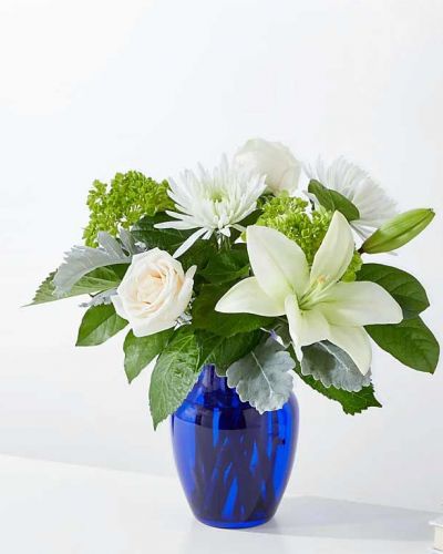 This beautiful arrangement of stunning white and green flowers will stun the recipient.  It will be delivered in a colored or clear glass vase.
<ul>
 	<li>Our florists hand-design each arrangement, so colors, varieties and container may vary due to local availability</li>
</ul>
&nbsp;