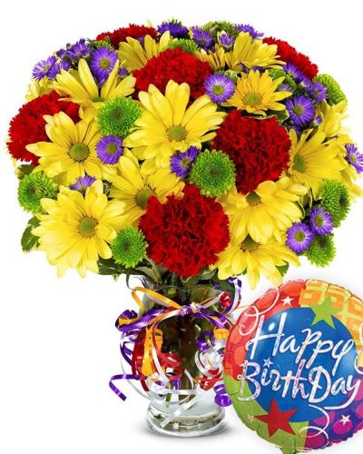 <hr />

Don't miss the chance to send some birthday wishes with this beautiful arrangement!
<ul>
 	<li>Our florists hand-design each arrangement, so colors, varieties and containers may vary due to local availability</li>
</ul>