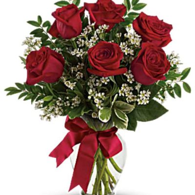 <div id="mark-2" class="m-pdp-tabs-marketing-description">Somebody's gonna get a beautiful surprise. Imagine her smile when this lovely bouquet of roses arrives at her door - for no special reason at all. Except that you love her. You are going to be such a hero.</div>
<div id="desc-2">
<ul>
 	<li>This charming bouquet includes red roses accented with white waxflower, huckleberry and pittosporum along with a red satin ribbon.</li>
 	<li>Delivered in a clear glass vase</li>
 	<li>Standard includes 3 glorious red roses, deluxe has 6 wonderful blooms while premium features an exquisite 9 roses.</li>
 	<li>Our florists hand-design each arrangement, so colors, varieties and containers may vary due to local availability</li>
</ul>
</div>