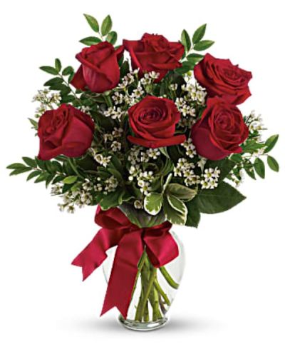 <div id="mark-2" class="m-pdp-tabs-marketing-description">Somebody's gonna get a beautiful surprise. Imagine her smile when this lovely bouquet of roses arrives at her door - for no special reason at all. Except that you love her. You are going to be such a hero.</div>
<div id="desc-2">
<ul>
<li>This charming bouquet includes red roses accented with white waxflower, huckleberry and pittosporum along with a red satin ribbon.</li>
<li>Delivered in a clear glass vase</li>
<li>Standard includes 3 glorious red roses, deluxe has 6 wonderful blooms while premium features an exquisite 9 roses.</li>
<li>Our florists hand-design each arrangement, so colors, varieties and containers may vary due to local availability</li>
</ul>
</div>