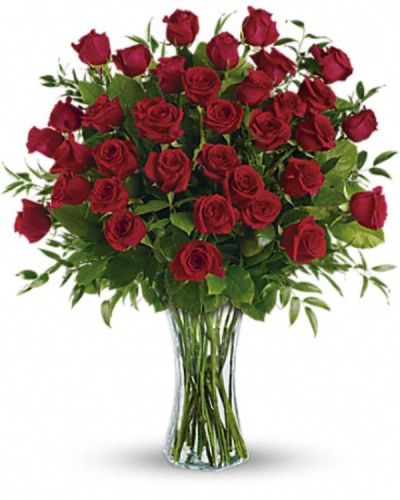 <div class="m-pdp-tabs-description">
<div id="mark-1" class="m-pdp-tabs-marketing-description">

One, two, three! Three dozen spectacularly gorgeous red roses delivered in a dazzling flared glass vase - positive proof that love is a many-splendored thing. Imagine her loving this amazing bouquet day after day. Hero-worshipping time.

</div>
</div>
This impressive bouquet includes 36 red roses accented with assorted greenery.
<ul>
 	<li>Our florists hand-design each arrangement, so colors, varieties and containers may vary due to local availability</li>
</ul>

<hr />

&nbsp;