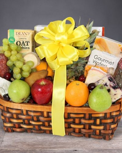 <div id="mark-2" class="m-pdp-tabs-marketing-description" style="text-align: left">

<hr />

The gift of good taste! Send this gourmet gift basket of fruit and snacks to a gracious hostess, busy new parents, or anyone who appreciates the finer things in life.

</div>
<div class="m-pdp-tabs-marketing-description">This wonderful basket overflows with delicious fruit and tasty treats.</div>
<div id="desc-2">
<ul>
 	<li>Apples, pears, oranges, grapes, bananas and a pineapple are presented with cheeses, crackers, tea and other savory snacks in a natural gift basket that's trimmed with a bow.</li>
 	<li>Our florists hand-design each arrangement, so colors, varieties and container may vary due to local availability</li>
</ul>
</div>