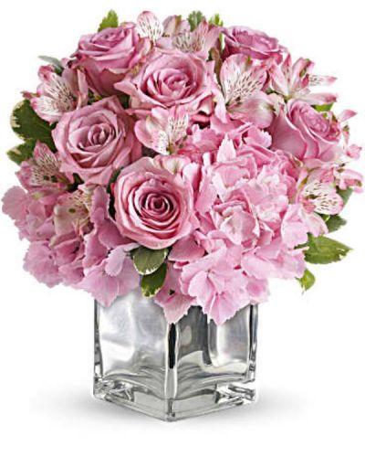 <div id="mark-1" class="m-pdp-tabs-marketing-description">Nothing's too sweet for the sweetest woman in the world. Surprise her with a delightfully dainty bouquet featuring delicate lavender roses and pink hydrangea in a sparkling silver cube vase. You'll make her day, her week, her month!</div>
&nbsp;
<div id="desc-1">
<ul>
 	<li>The beautiful bouquet includes pink hydrangea, lavender roses and pink alstroemeria accented with fresh greenery.</li>
 	<li>Our florists hand-design each arrangement, so colors, varieties and containers may vary due to local availability</li>
</ul>
</div>