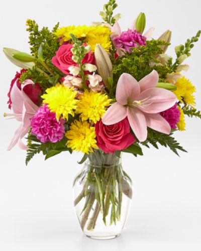 For your main squeeze and your closest friends, a vibrant assortment of pink and yellow blooms is the perfect bouquet to deliver to their door.
<ul>
 	<li>Our florists hand-design each arrangement, so colors, varieties and containers may vary due to local availability</li>
</ul>