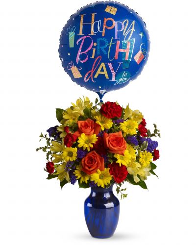 <hr />



<hr />

&nbsp;

<hr />

Make birthday spirits soar by sending this fabulously fun birthday bouquet and balloon. Bright primary colors make it perfect for both guys and gals.
<ul>
 	<li>Our florists hand-design each arrangement, so colors, varieties and containers may vary due to local availability</li>
</ul>