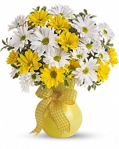 <div class="m-pdp-tabs-description">
<div id="mark-1" class="m-pdp-tabs-marketing-description">What better gift to send someone than a sunny smile? Think how much that sentiment delivered in the form of this beautiful and cheerful bouquet will mean to whoever's on your mind today.What could be sweeter than a cheerful yellow vase filled with white and yellow daisies? Can't think of anything? Then choose this sunny bouquet. It will brighten their day.
<ul>
 	<li>Our florists hand-design each arrangement, so colors, varieties and containers may vary due to local availability</li>
</ul>
</div>
</div>