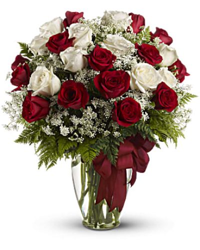 <div id="mark-3" class="m-pdp-tabs-marketing-description">It's like receiving an armful of love. This big, beautifully billowing bouquet of lush red and white roses in a clear glass vase is guaranteed to take her breath away. She'll be dazzled, touched - and so glad that you're her guy.</div>
&nbsp;
<div id="desc-3">
<ul>
 	<li>Red and white roses - accented with Queen Anne's lace and more - are delivered in a glass vase accented with a red satin ribbon.</li>
 	<li>Our florists hand-design each arrangement, so colors, varieties and containers may vary due to local availability</li>
</ul>
</div>