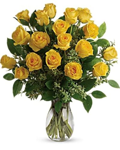 **Picture for example purposes only. Please select rose count you wish to purchase.
Surprise your special one with this gorgeous arrangement of yellow roses available in three roses to three dozen wonderful blooms.
It’s an unforgettable display of your timeless love that they'll always remember.
<ul>
<li>Our florists hand-design each arrangement, so colors, varieties and containers may vary due to local availability</li>
</ul>