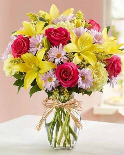 Our best-selling spring bouquet is inspired by the traditional, hand-tied arrangements found in flower markets throughout Europe. Gathered with a mix of vibrant blooms inside a classic glass vase, it brings a cheerful taste of old-world charm to the people you care about.
<ul>
 	<li>Our florists hand-design each arrangement, so colors, varieties and containers may vary due to local availability</li>
</ul>
